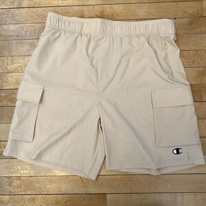 Champion Shorts Men’s Size Large Western Beige Cargo Zip Pocket Drawstring Elast